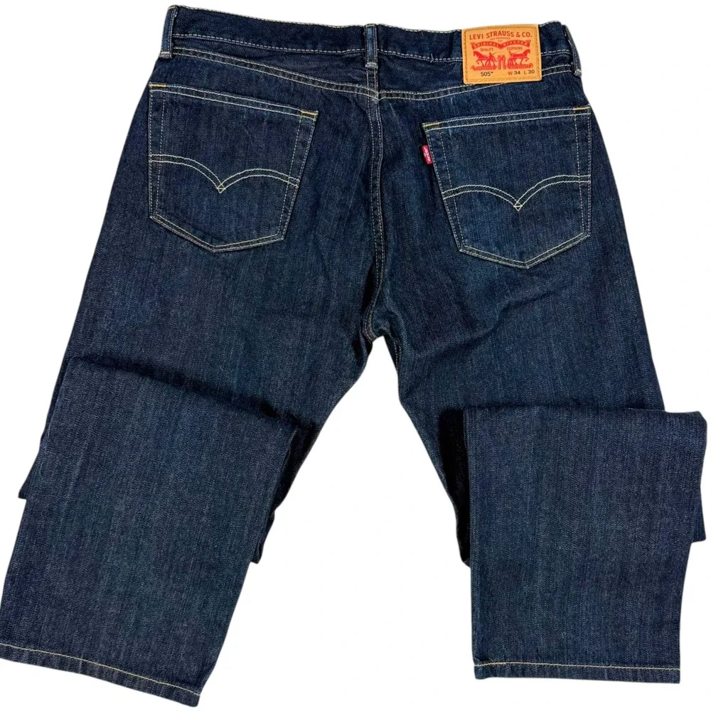 Levis 505 Regular Fit Straight Leg Dark Indigo Jeans Mens 34x30 00505-1554